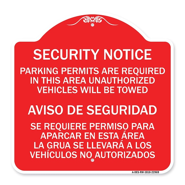 Parking Permits Are Required in This Area Unauthorized Vehicles Will Be Towed Aviso, RW-1818-22969
